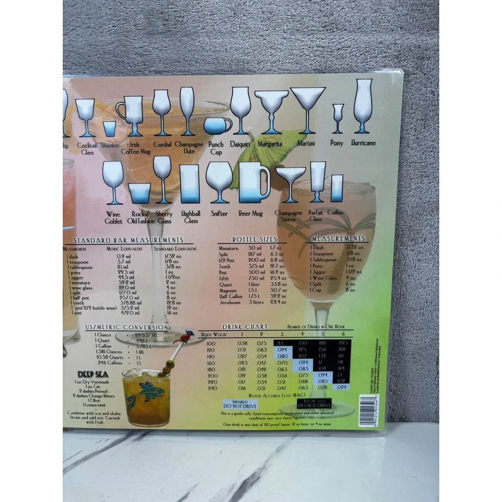 Unbranded Cocktail Recipe Placemat Home Bar Guide Multicolor Excellent Laminated